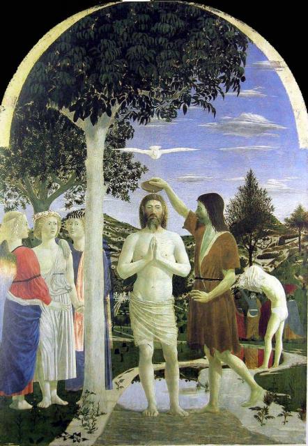 Piero:  Krisztus megkeresztelése 1448-50